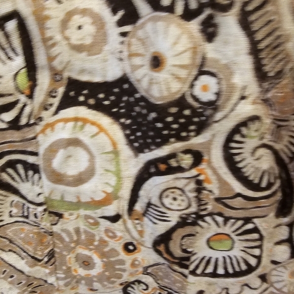 Chico's Size 3 100% Linen Paisley Tan Ocean Blazer - Picture 6 of 10